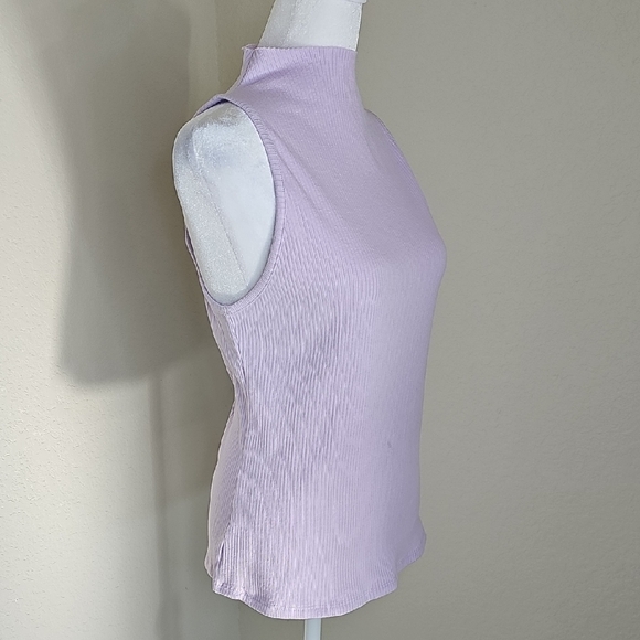 NWT Maeve by Anthropologie Mock Neck Ribbed Sleeveless Tank Top Lavender Sz L - Picture 3 of 9